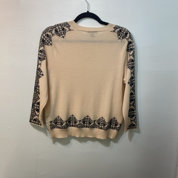 J Crew Women’s,Peach Cream/Black Marino Wool,Embroidered Sweater.Size-Small. - Picture 2 of 12